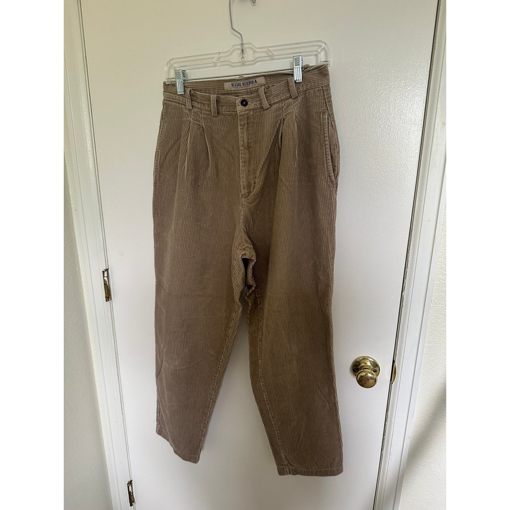 High Sierra Vintage Corduroy Pants Womens 12 Tan Pleated High Waist Tapered Leg